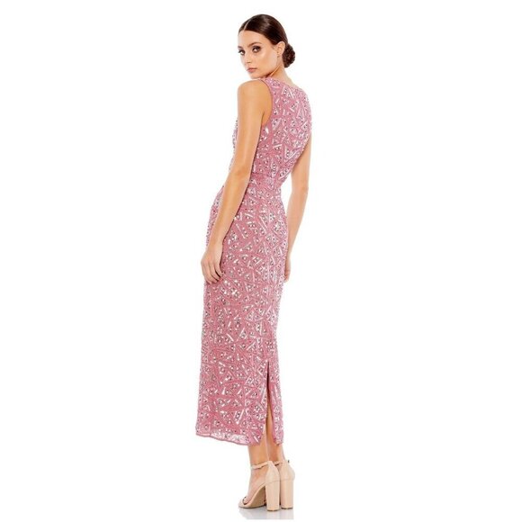 NWT Mac Duggal Geometric Patterned Sequin Midi Dress 14 Rosewood #8264 - Picture 4 of 8